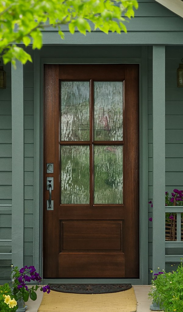 Lite Modern Farmhouse Textured and Stained Fiberglass Door Flemish Glass