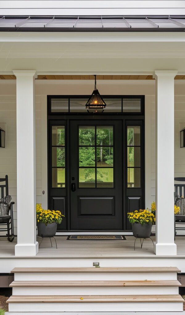 Lite Modern Farmhouse Fiberglass Door with transom and sidelites